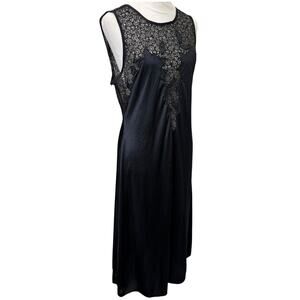 Vintage Helen Anderson Contessa Black Lace Plunge Cut Out Satin Midi Nightgown M